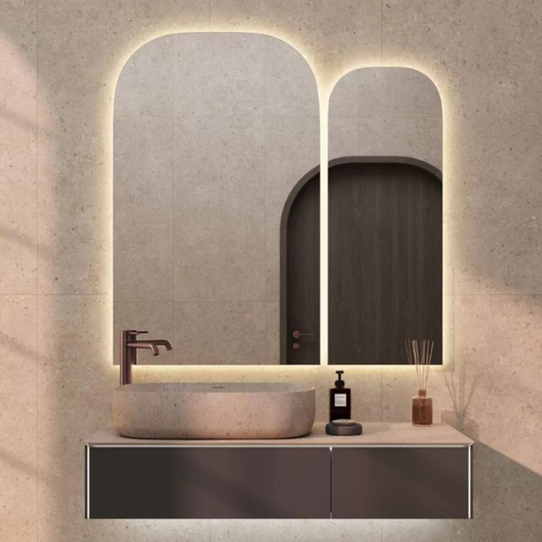 Kerama Marazzi Зеркало VETRATA R 400х1035 мм, сенсор со сменой цвета подсветки и антизапотевание, белое
