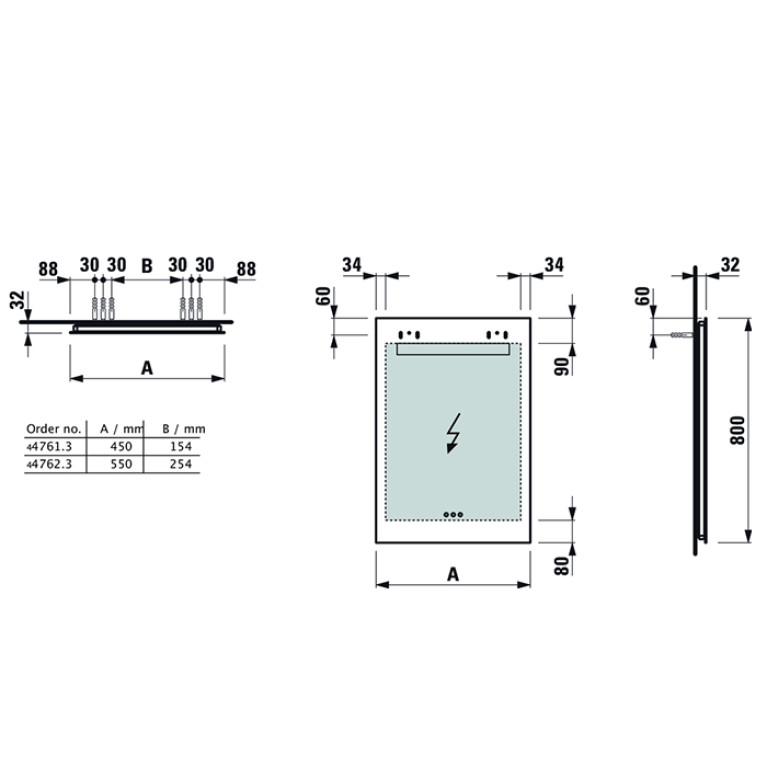 Laufen Leelo зеркало 450x 38/32x800 мм, горизонт LED-подсветка, вкл от общего выключателя, 3 сенс. выкл (вкл-выкл/диммер/изменение цвета)