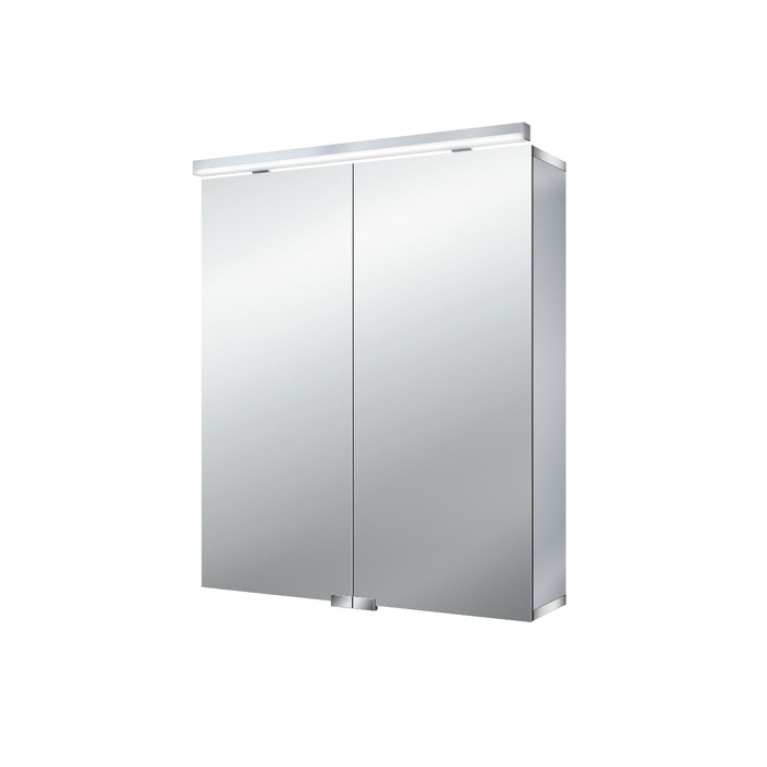 EMCO Pure Зеркальный шкаф алюминиевый 600 мм., LED-подсветка, 2 двери, 2 полки, розетка, без нижней подсветки