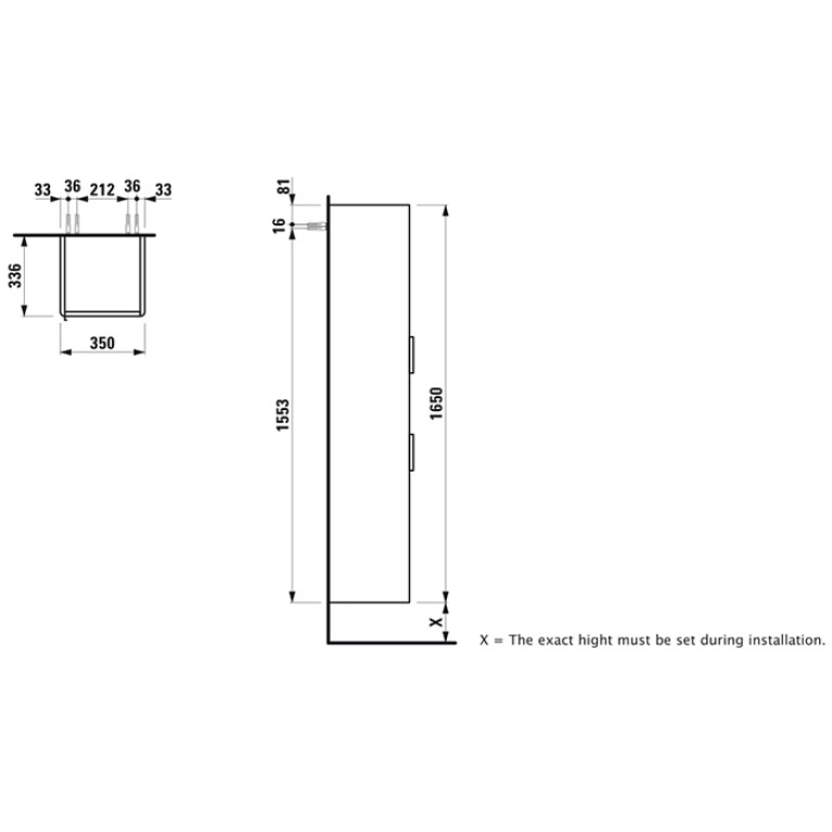 Laufen BASE высокий шкаф 350x335x1650 мм, 2 дверцы, петли справа, 1 открытая полка, 4 стекл. полки,  белый глянц (НА склад ждем к 20 мая 2шт)