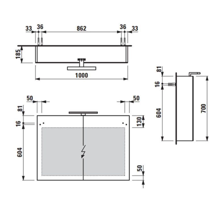 Laufen BASE Шкафчик зеркальный 1000x185x700 мм, 2 дверцы, с LED-подсветкой, 2 стеклянные полки, 1 розетка, белый матов