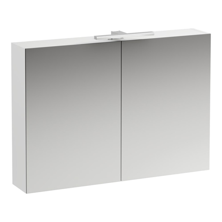 Laufen BASE Шкафчик зеркальный 1000x185x700 мм, 2 дверцы, с LED-подсветкой, 2 стеклянные полки, 1 розетка, белый матов
