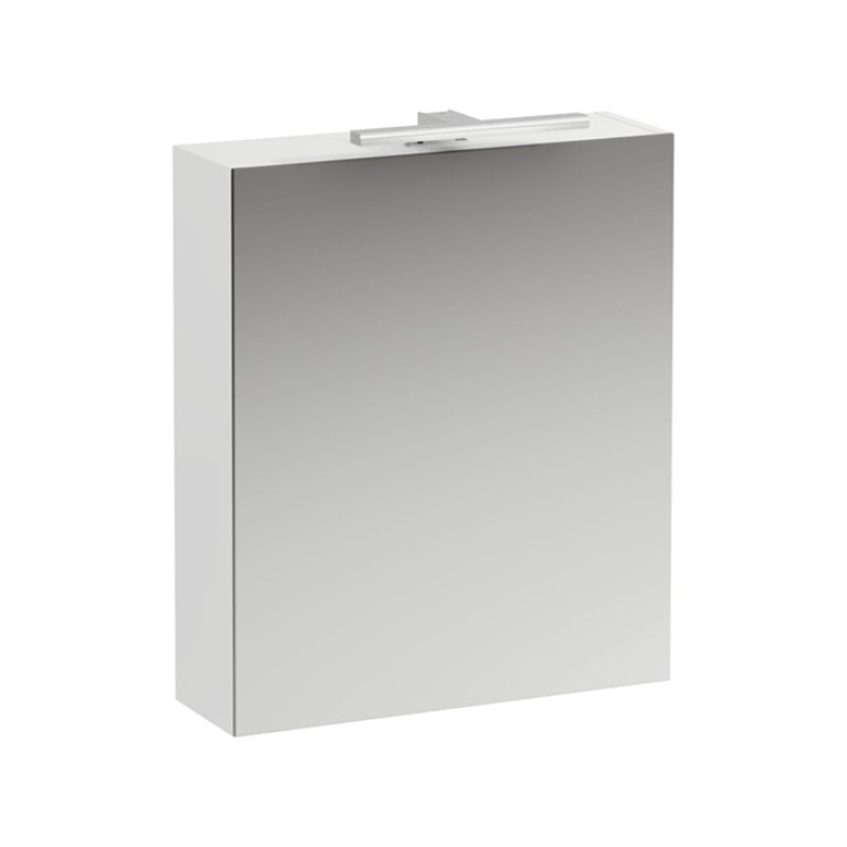 Laufen BASE шкаф зеркальный 600x185x700 мм, 1 дверца, петли справа, с гориз.элементом LED-подсв., 2 стекл. полки, 1 розетка, белый матов