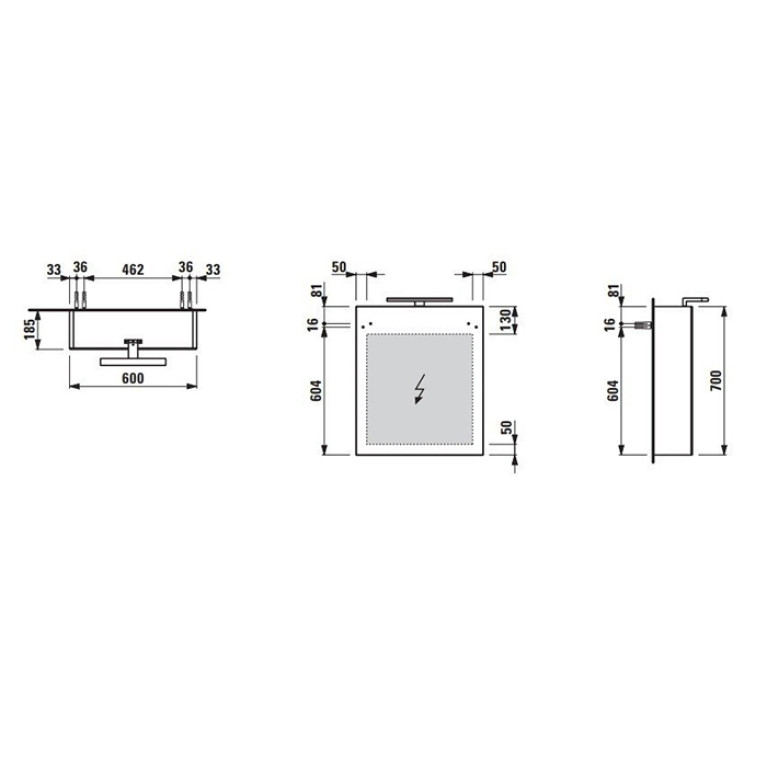 Laufen Base шкаф зеркальный 600x185x700 мм, 1 дверца, петли слева, с горизонтальным
элементом LED-подсветки, 2 стеклянные полки, 1 розетка, темный вяз