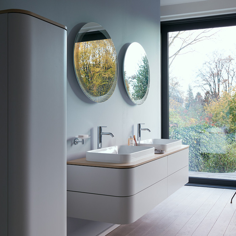 Duravit Happy D.2 Plus Зеркало круглое d900 мм, декор: radial, LED 3500, 41w, сенсор, регулировка яркости, приглушение света + выключатель